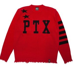 Pentatonix Red & Black Distressed‎ Spell out Sweater. Size Large.